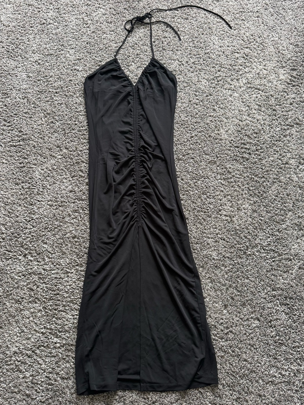 Zara Black Ruched Halter Midi Dress